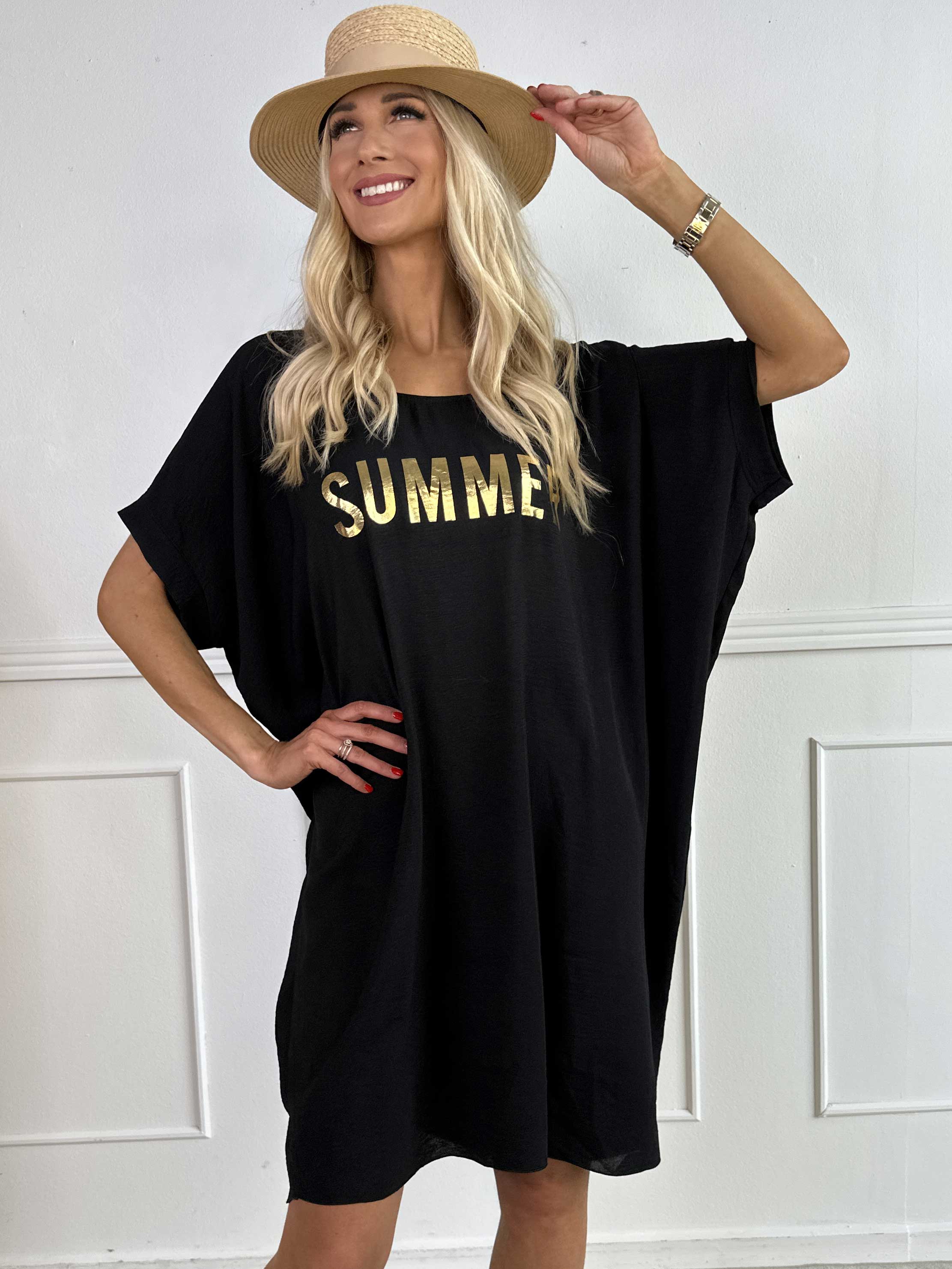 Bine - Sød kjole i løs pasform med guld print på brystet